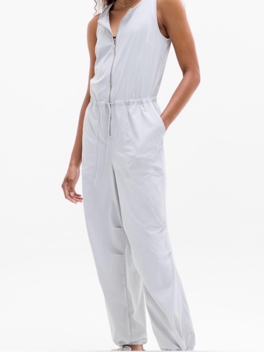 Athleta Light Gray Zip-Front Sleeveless Jumpsuit